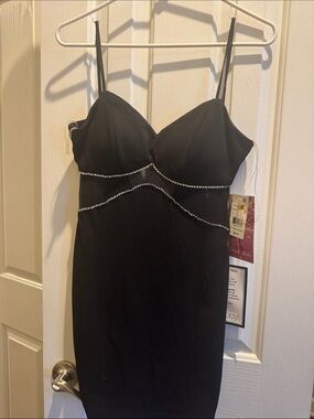 Emerald Sundae Black Rhinestone-Trim Spaghetti Strap Dress